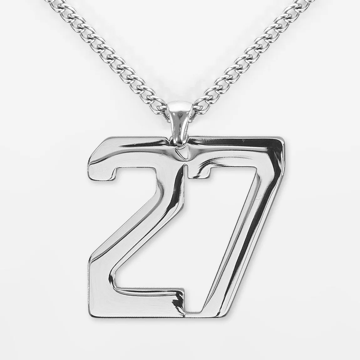 27 Number Pendant with Chain Necklace - Stainless Steel