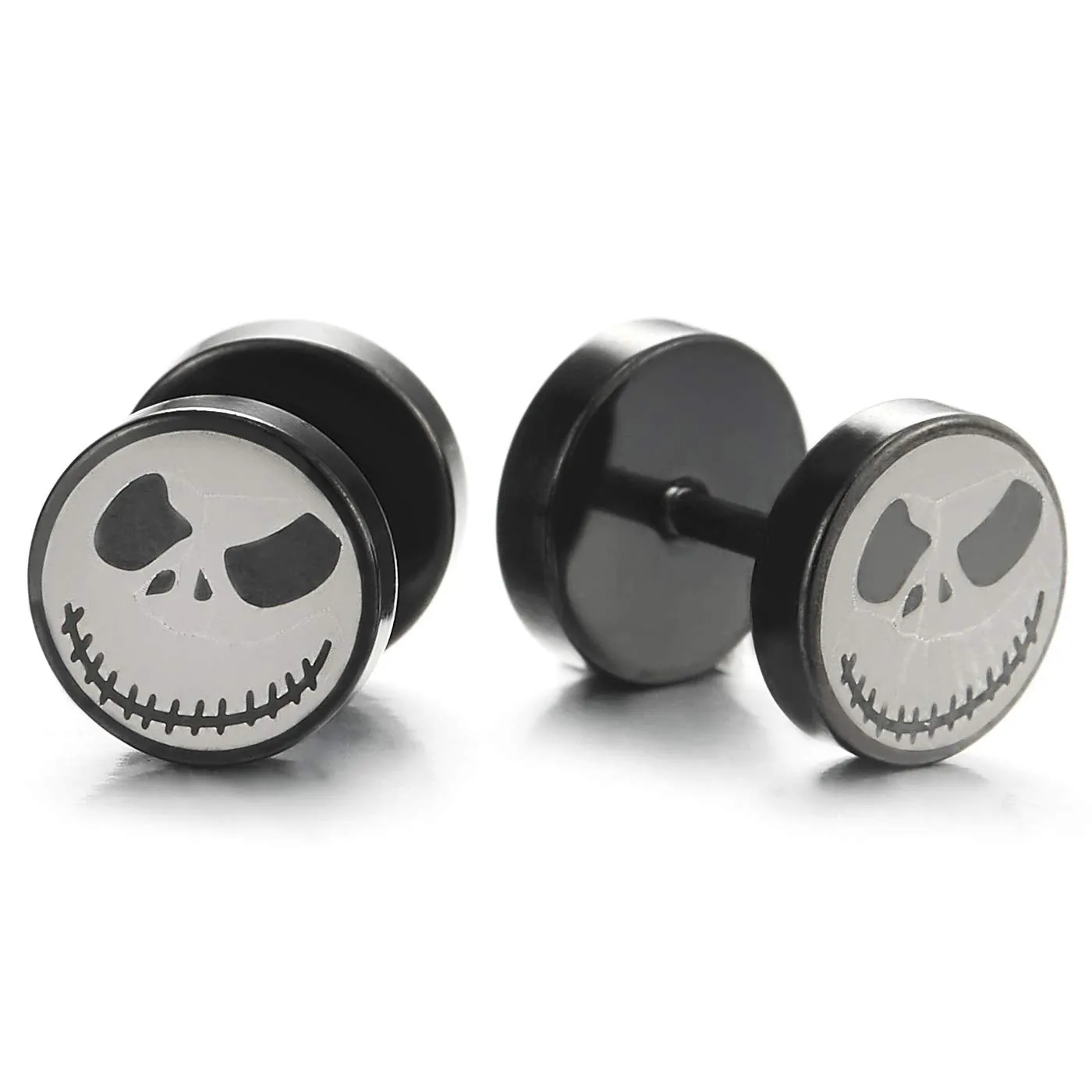 2pcs Men Women Steel Silver Black Little Monster Circle Stud Earrings, Cheater Fake Ear Plugs Gauges