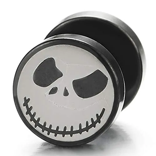 2pcs Men Women Steel Silver Black Little Monster Circle Stud Earrings, Cheater Fake Ear Plugs Gauges