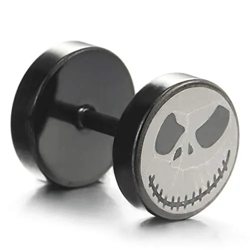 2pcs Men Women Steel Silver Black Little Monster Circle Stud Earrings, Cheater Fake Ear Plugs Gauges