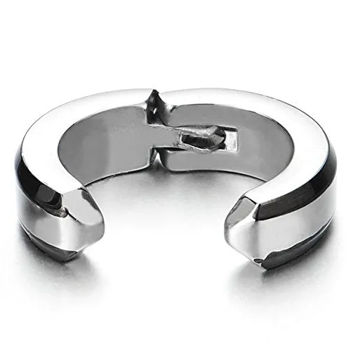 2pcs Steel Silver Black Huggie Hinged Hoop Earrings Non-Piercing Clip On Earrings for Men Women