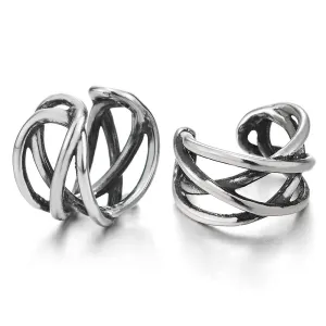 2pcs Vintage Steel Braided Knot Ear Cuff Ear Clip Non-Piercing Clip On Earrings for Men Women