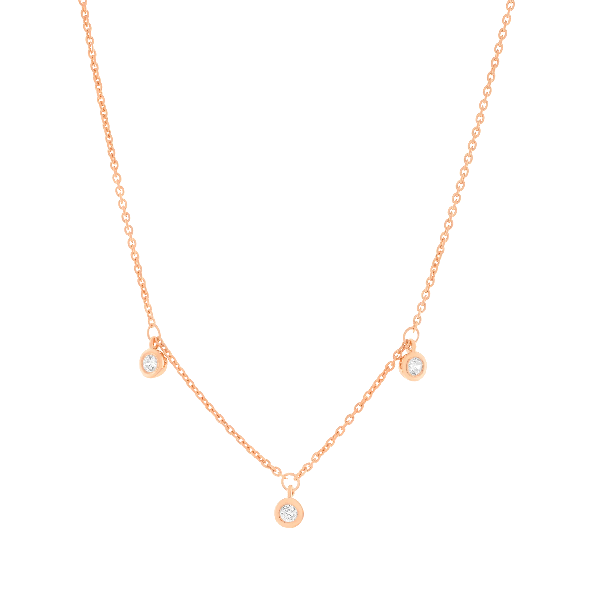 3 Diamonds Bezel Necklace - 14K Rose Gold