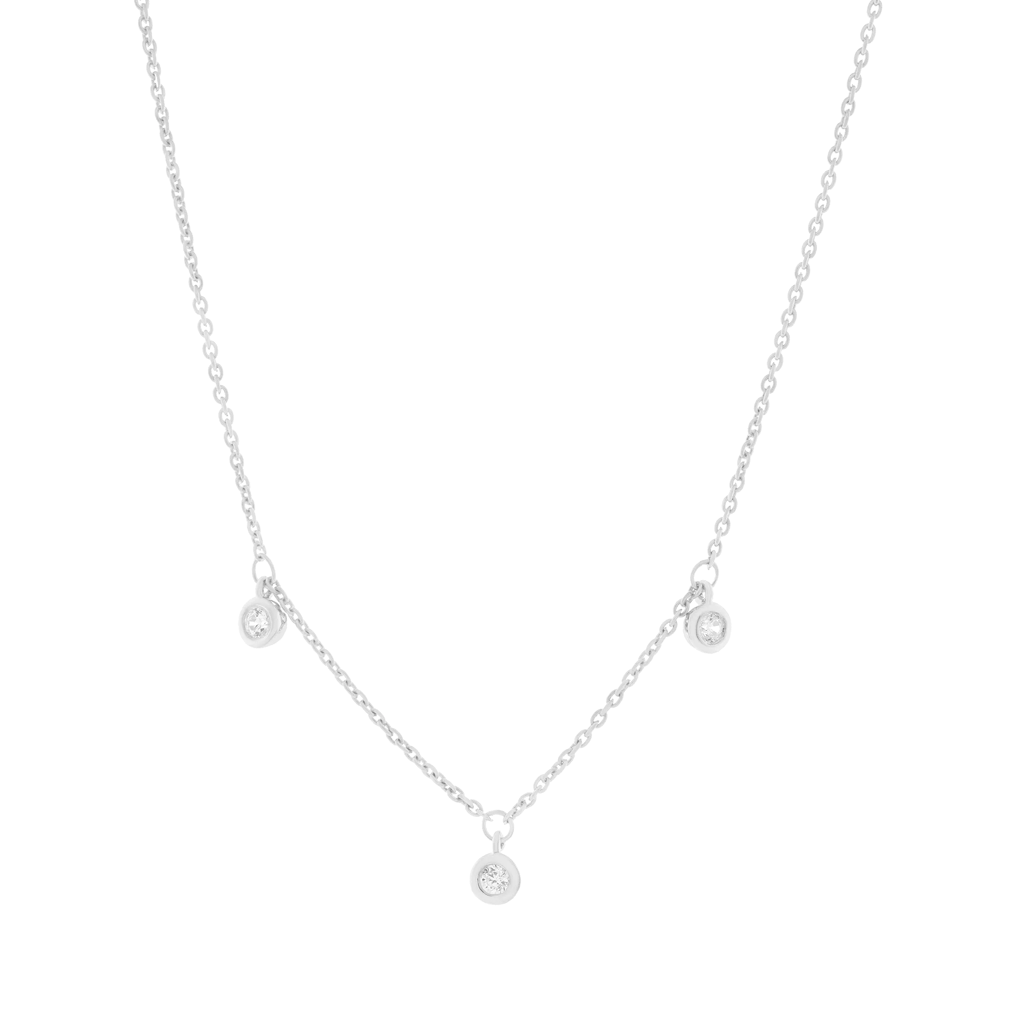 3 Diamonds Bezel Necklace - 14K Rose Gold