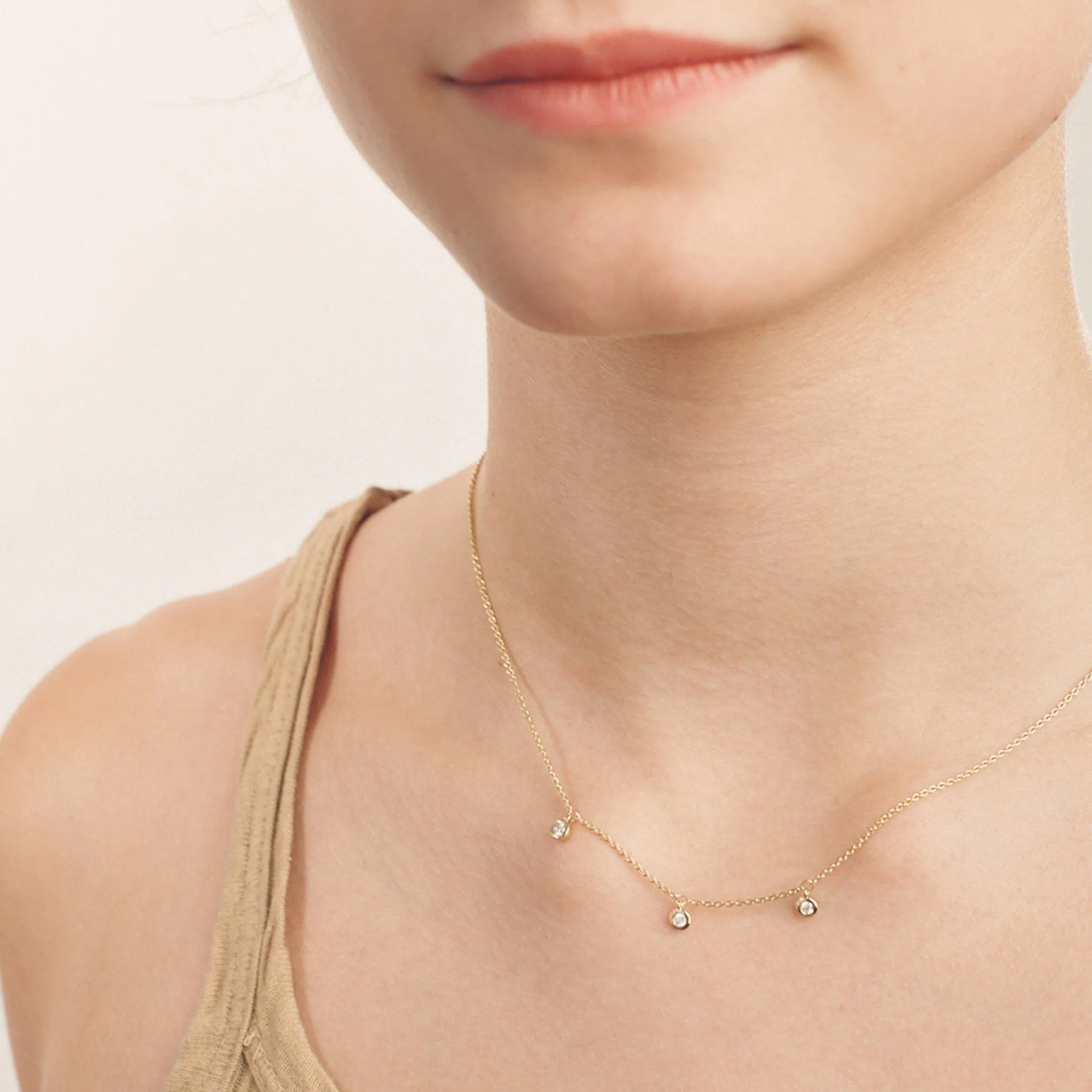 3 Diamonds Bezel Necklace - 14K Rose Gold