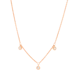 3 Diamonds Bezel Necklace - 14K Rose Gold