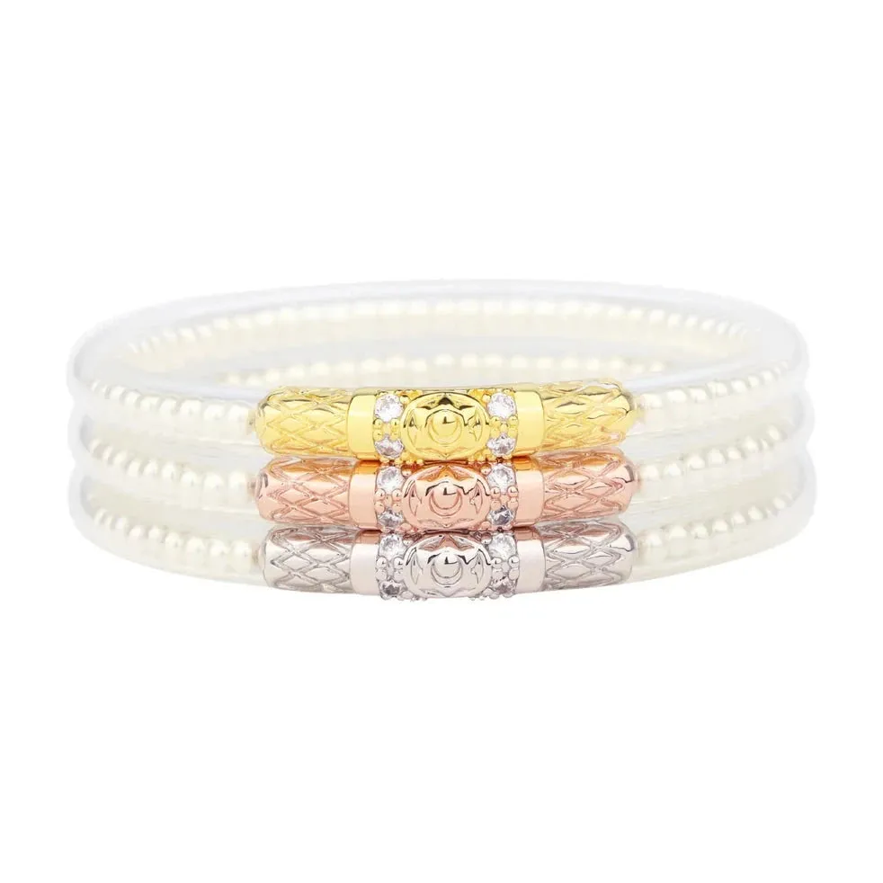 3 Queens All Weather Bangles - White Pearl