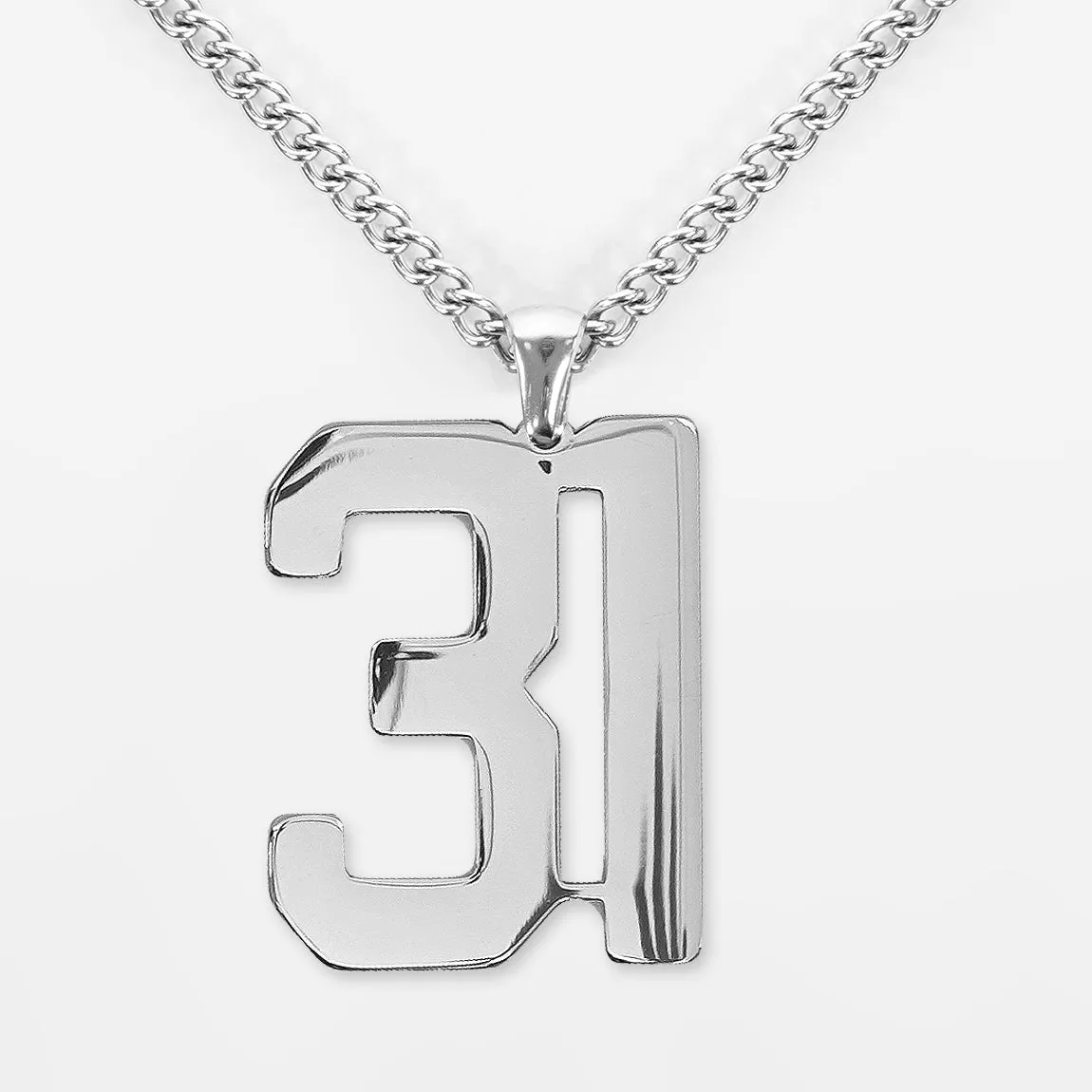 31 Number Pendant with Chain Kids Necklace - Stainless Steel