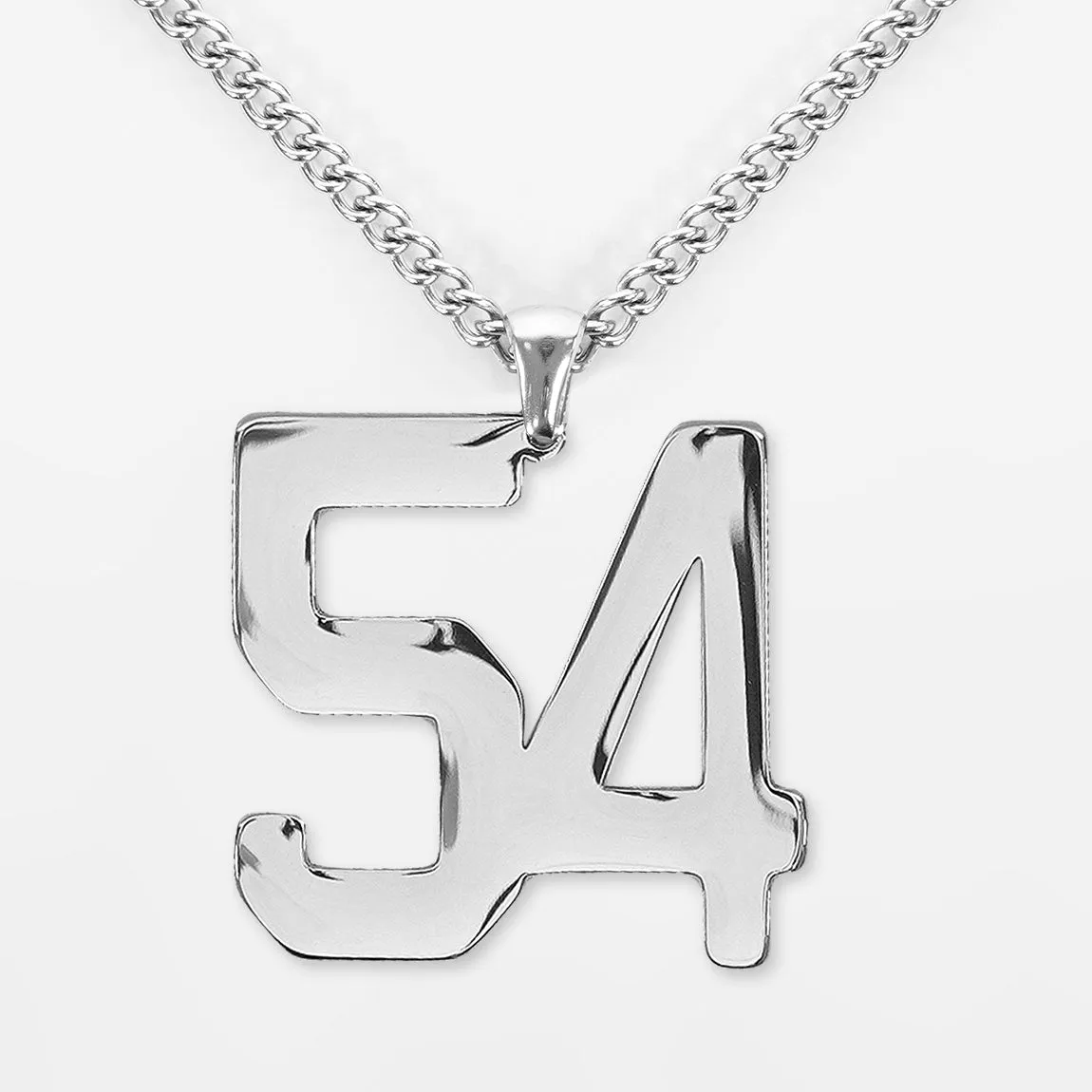 54 Number Pendant with Chain Necklace - Stainless Steel