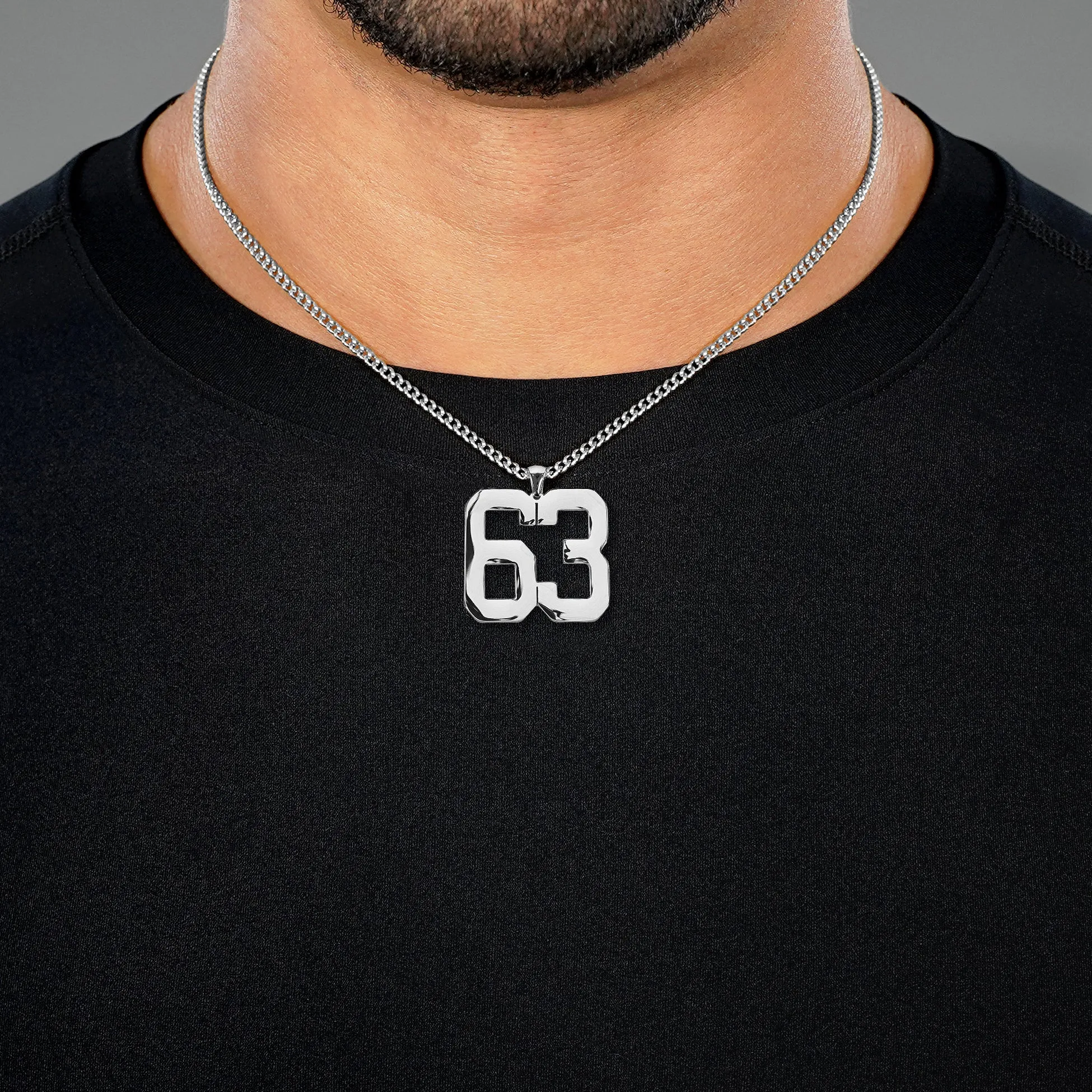 63 Number Pendant with Chain Necklace - Stainless Steel