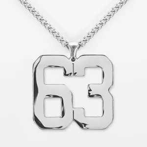 63 Number Pendant with Chain Necklace - Stainless Steel