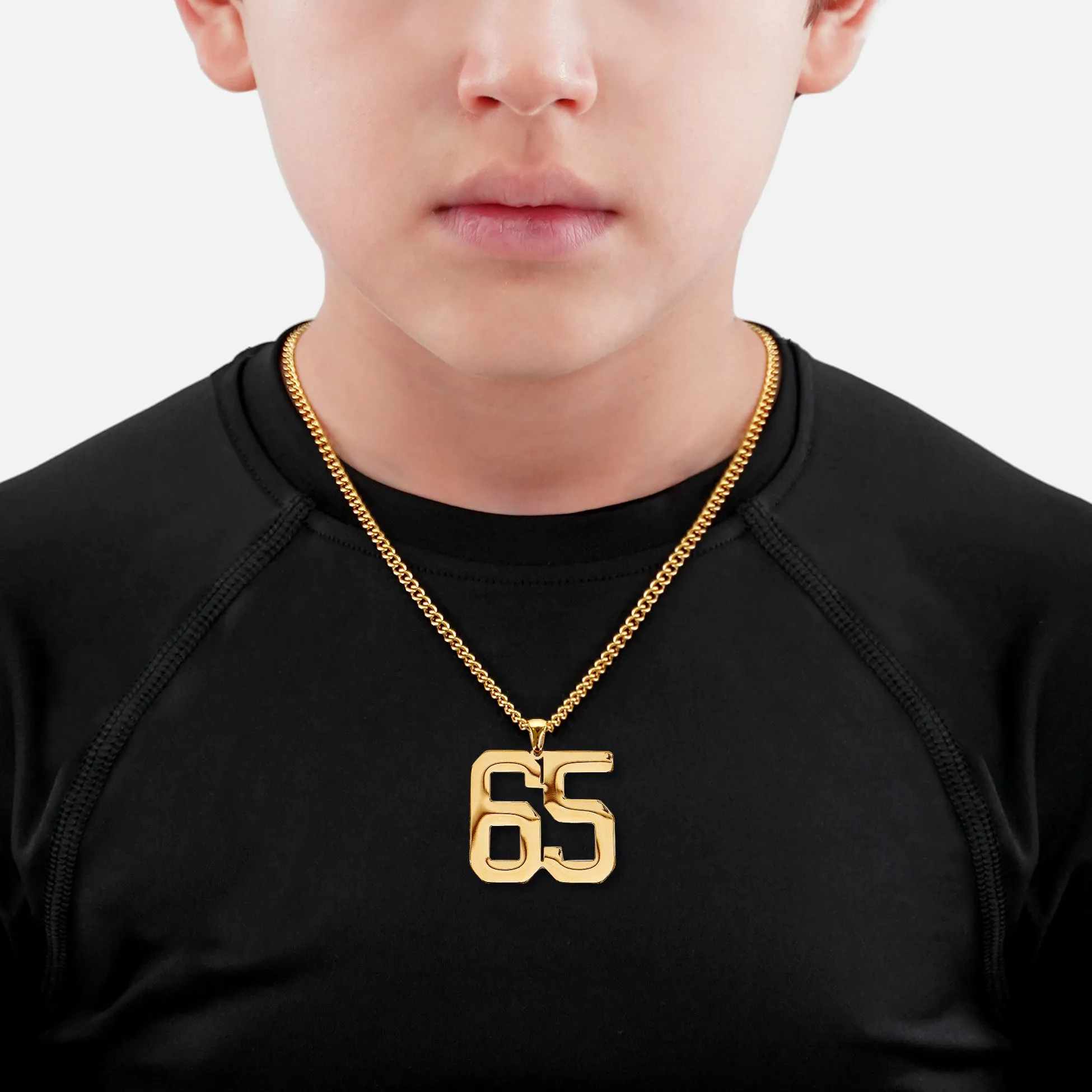 65 Number Pendant with Chain Kids Necklace - Gold Plated Stainless Steel