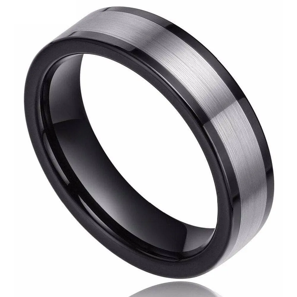 6mm Black & Silver Tungsten Wedding Band