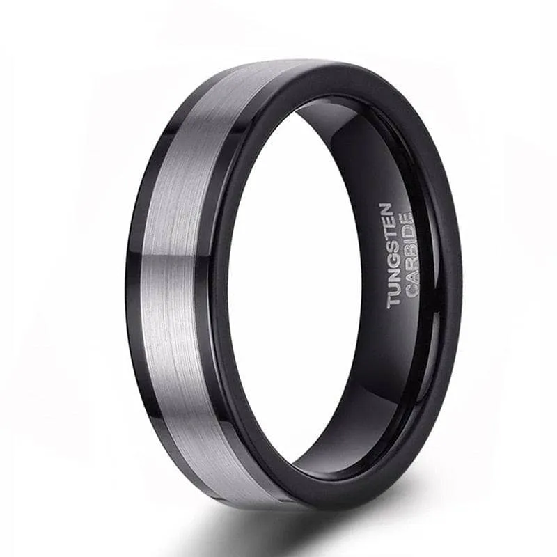 6mm Black & Silver Tungsten Wedding Band