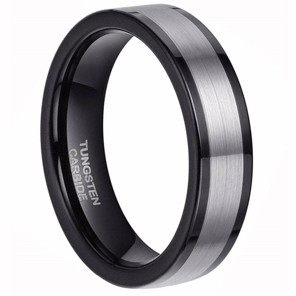 6mm Black & Silver Tungsten Wedding Band