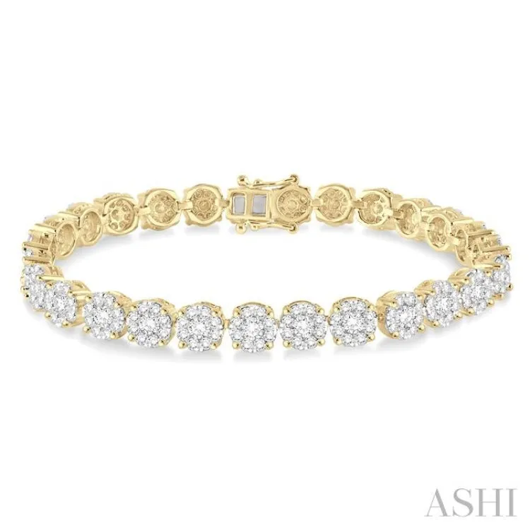 7 Ctw Round Cut Diamond Lovebright Tennis Bracelet in 14K Yellow and White Gold