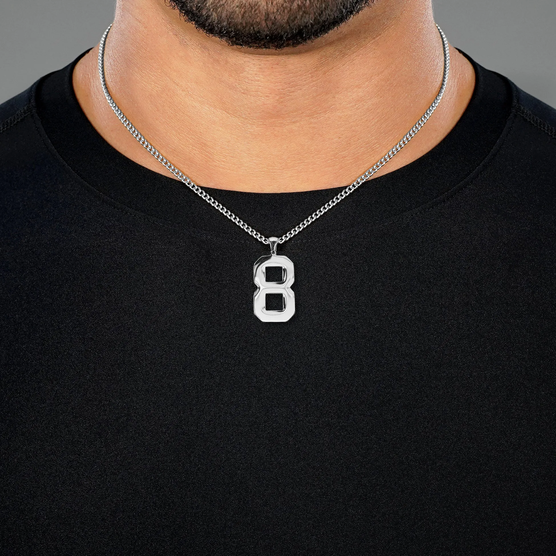 8 Number Pendant with Chain Necklace - Stainless Steel