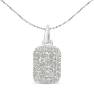 .925 Sterling Silver 1 cttw Diamond Block Pendant Necklace (I-J, I3-Promo)