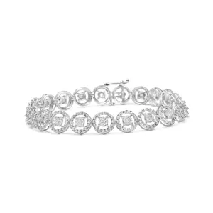 .925 Sterling Silver 1/2 Cttw Diamond Nested Circle Miracle Set Open Wheel 7" Fashion Link Bracelet (I-J Color, I3 Clarity)