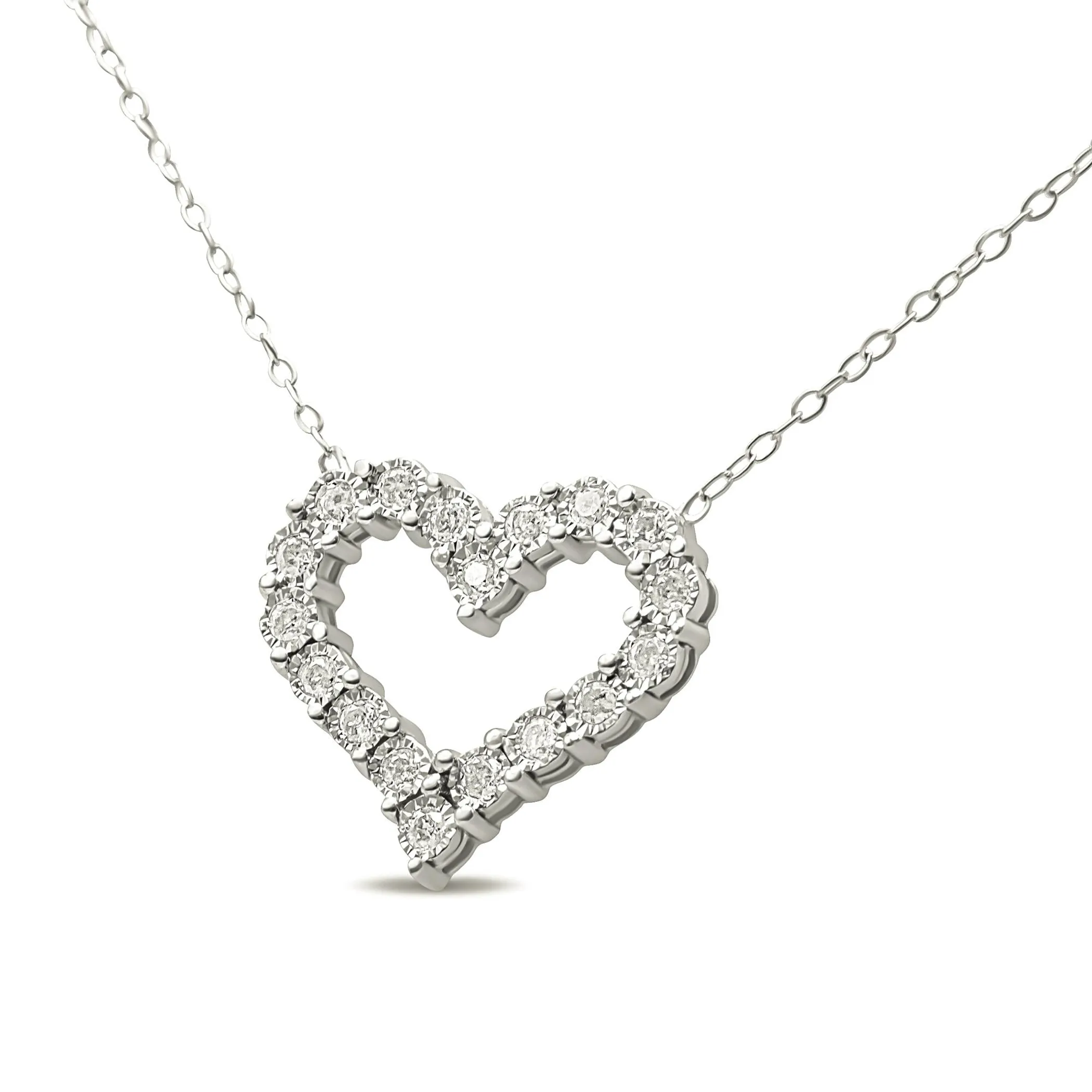 .925 Sterling Silver 1/2 Cttw Diamond Open Heart 18" Pendant Necklace (I-J Color, I2-I3 Clarity)