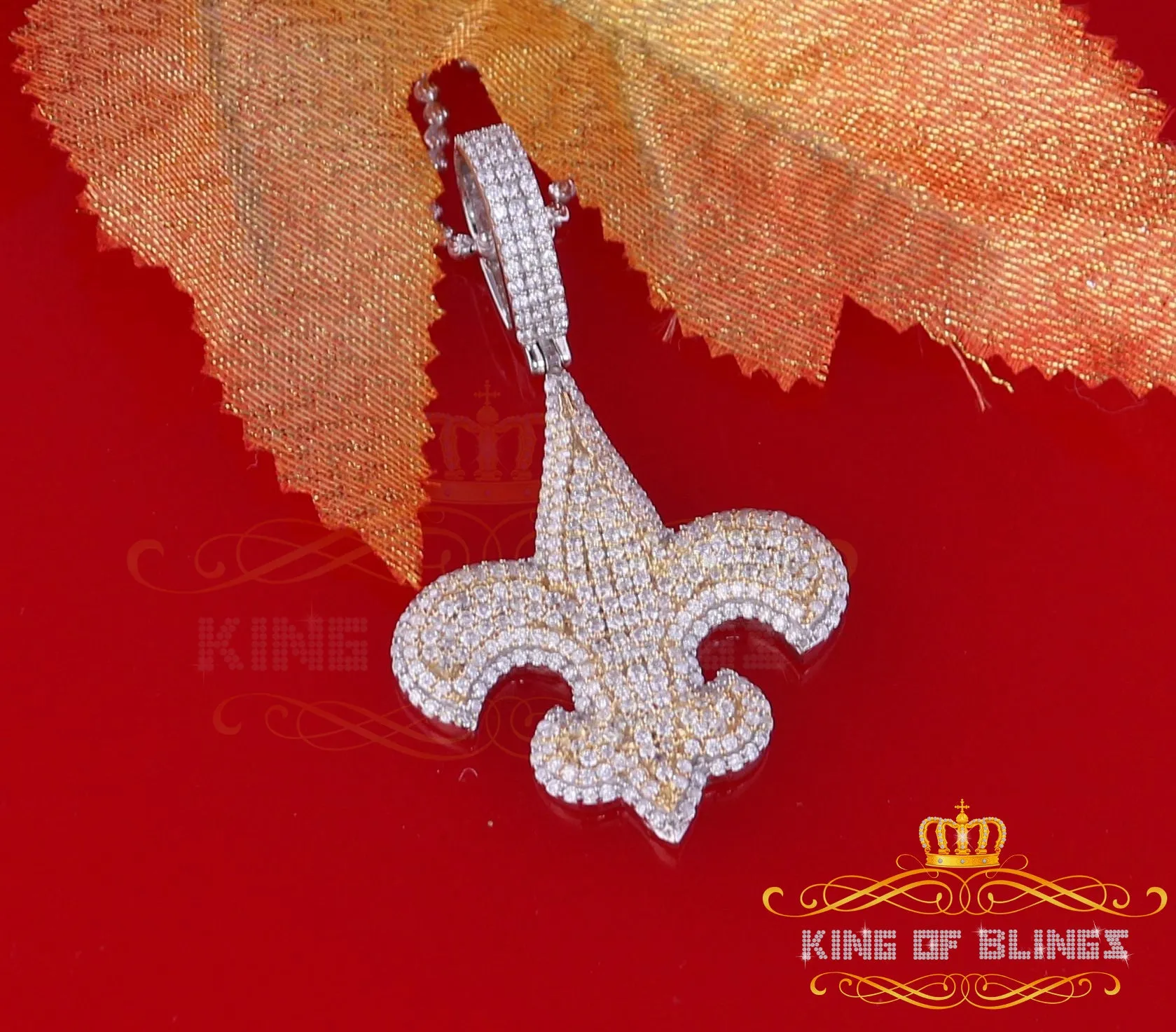 925 Sterling Silver Charm Fleur de Lis White Pendant with 4.65ct Cubic Zirconia