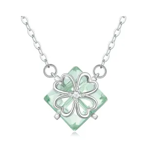 925 Sterling Silver Light Green Four-leaf Clover Pendant Necklace Lucky Neck Chain for Women Trendy Fine Jewelry