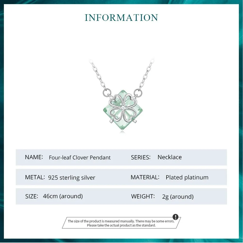 925 Sterling Silver Light Green Four-leaf Clover Pendant Necklace Lucky Neck Chain for Women Trendy Fine Jewelry