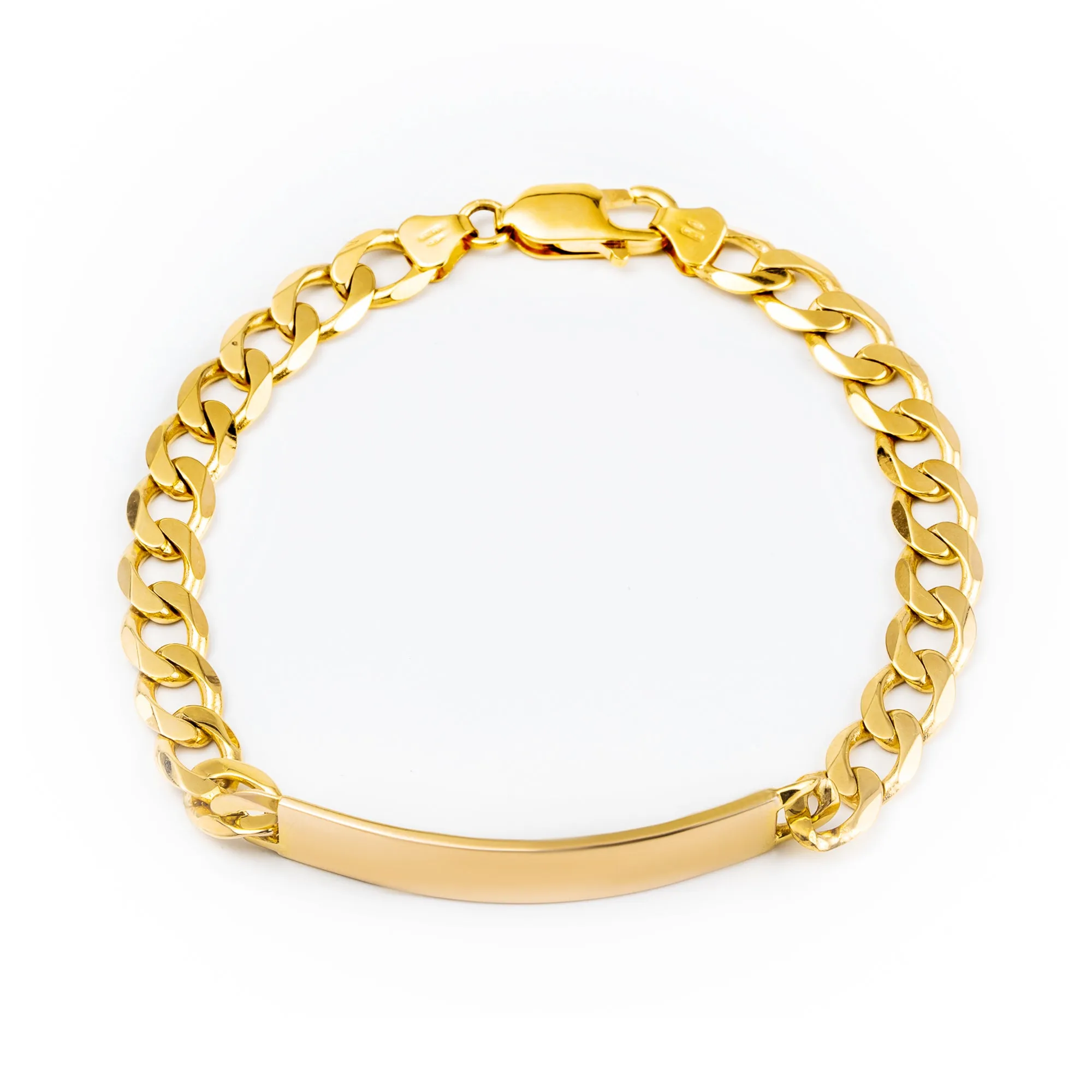 9K Yellow Gold Curb Diamond Cut I.D Bracelet - 20691790