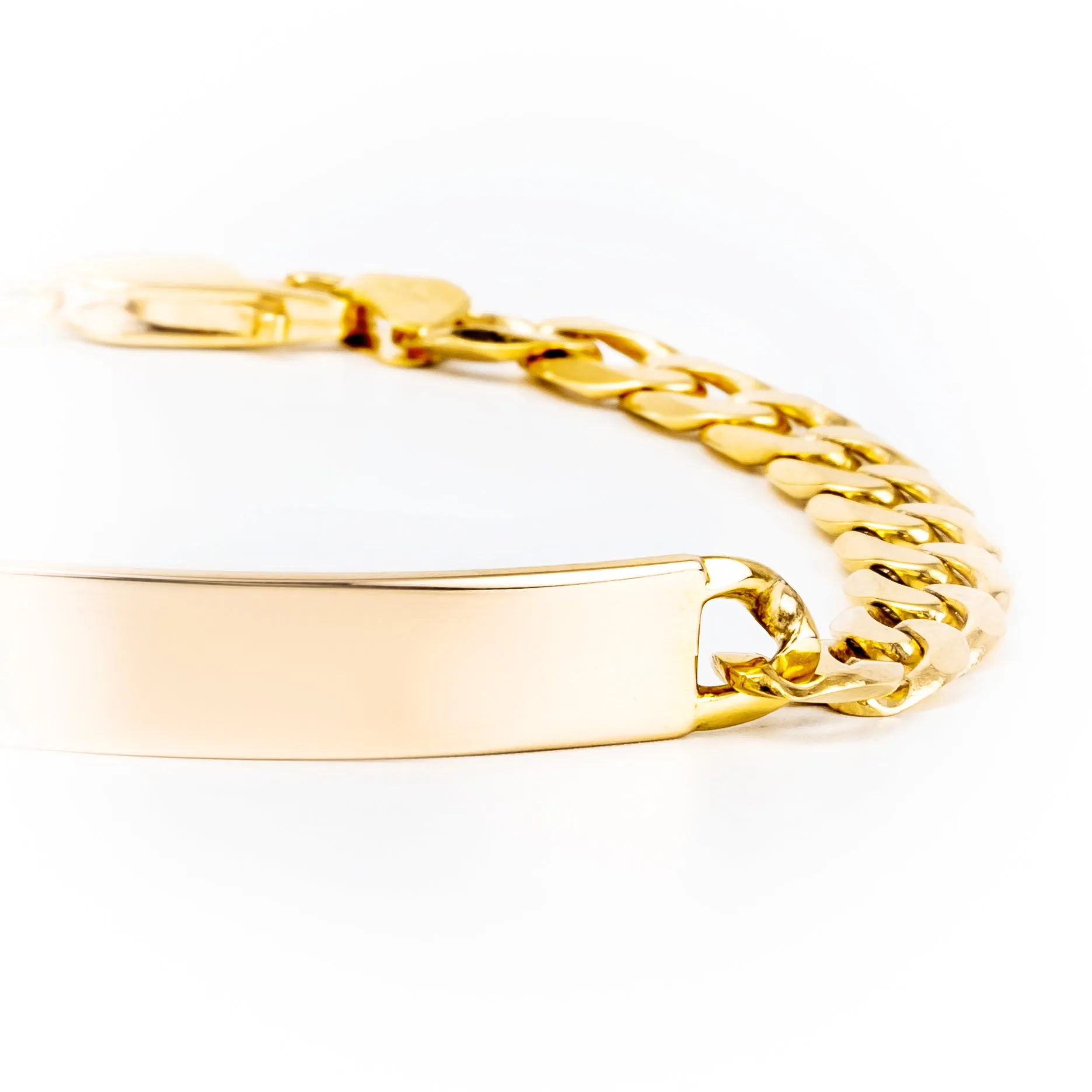 9K Yellow Gold Curb Diamond Cut I.D Bracelet - 20691790