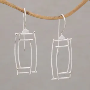 Abstract Windows Silver Drop Earrings