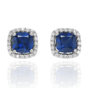 Accented Halo Earrings with Sapphire