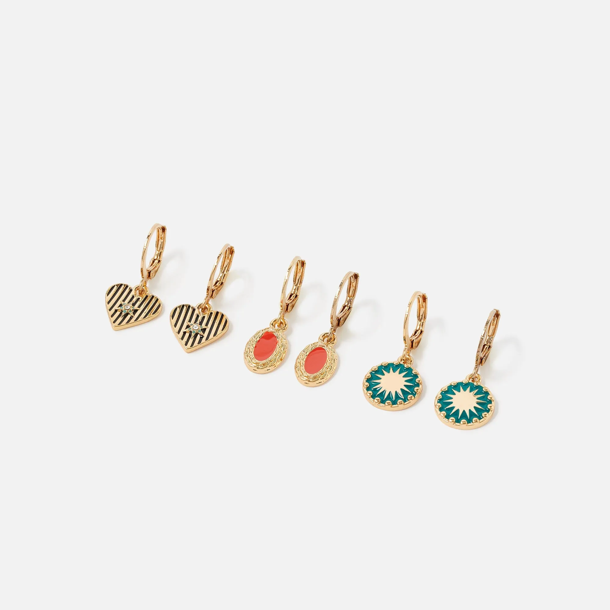 Accessorize London Women's Reconnected Pack Of 3 Enamel Charms Hoop Earrings