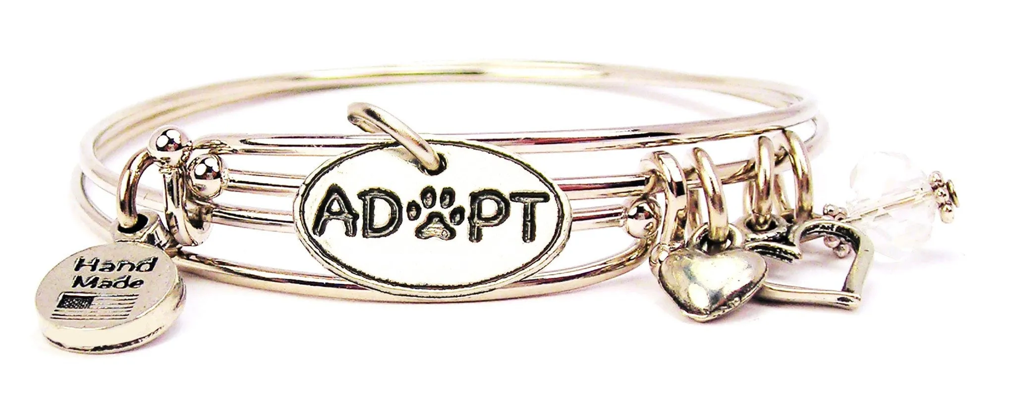 Adopt With Center Paw Expandable Bangle Bracelet Set