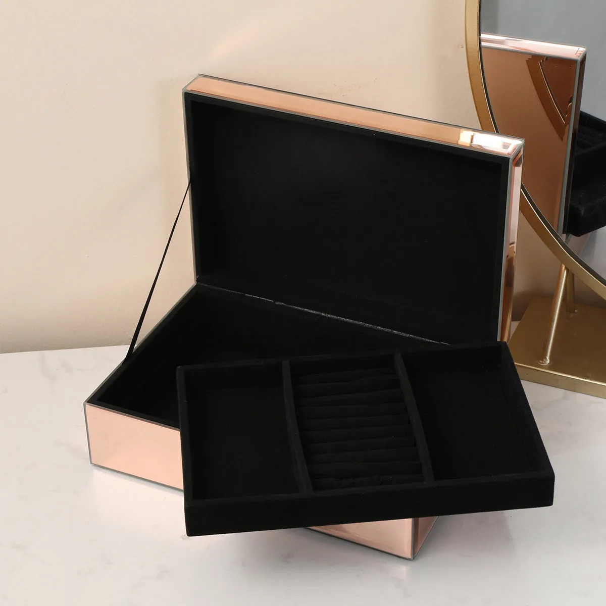 Ambrose Exquisite Rose Gold Glass Jewelry Box