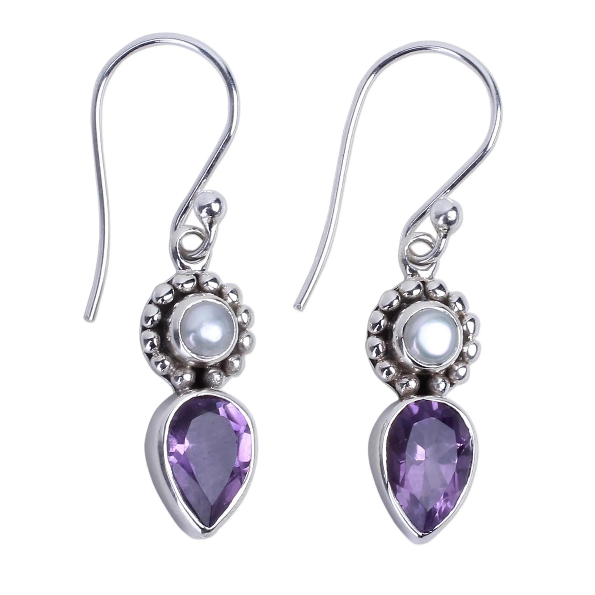 Amethyst Tear Silver Dangle Earrings