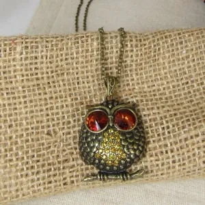 Antique Brass Pendant Necklace Owl