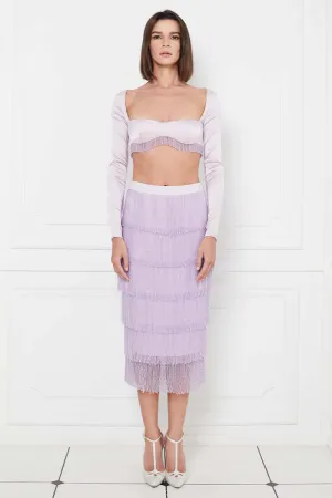 Ariana Crystal Tassels Silk Satin Crop Top in Lilac