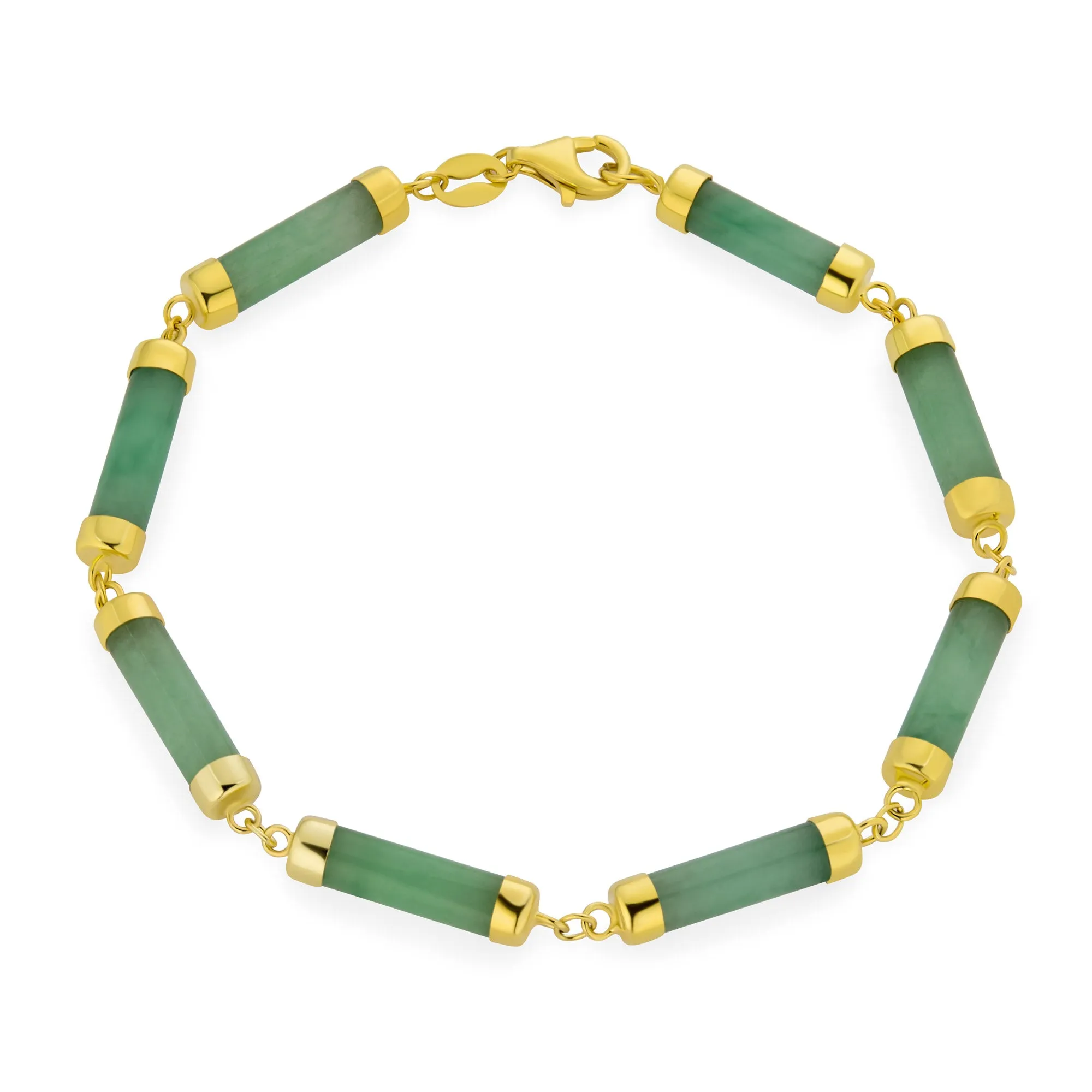 Asian Style Gemstone Chain Link Bracelet with Multi-Color Jade and Onyx 14K Gold Plated