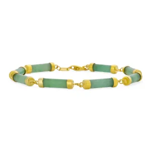 Asian Style Gemstone Chain Link Bracelet with Multi-Color Jade and Onyx 14K Gold Plated