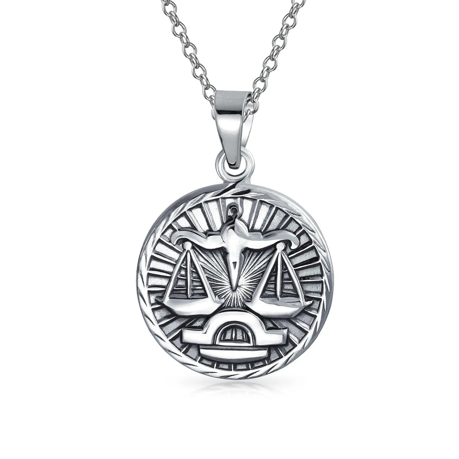 Astrology Horoscope Pendant Necklace for Men in Antiqued Sterling Silver Constellation