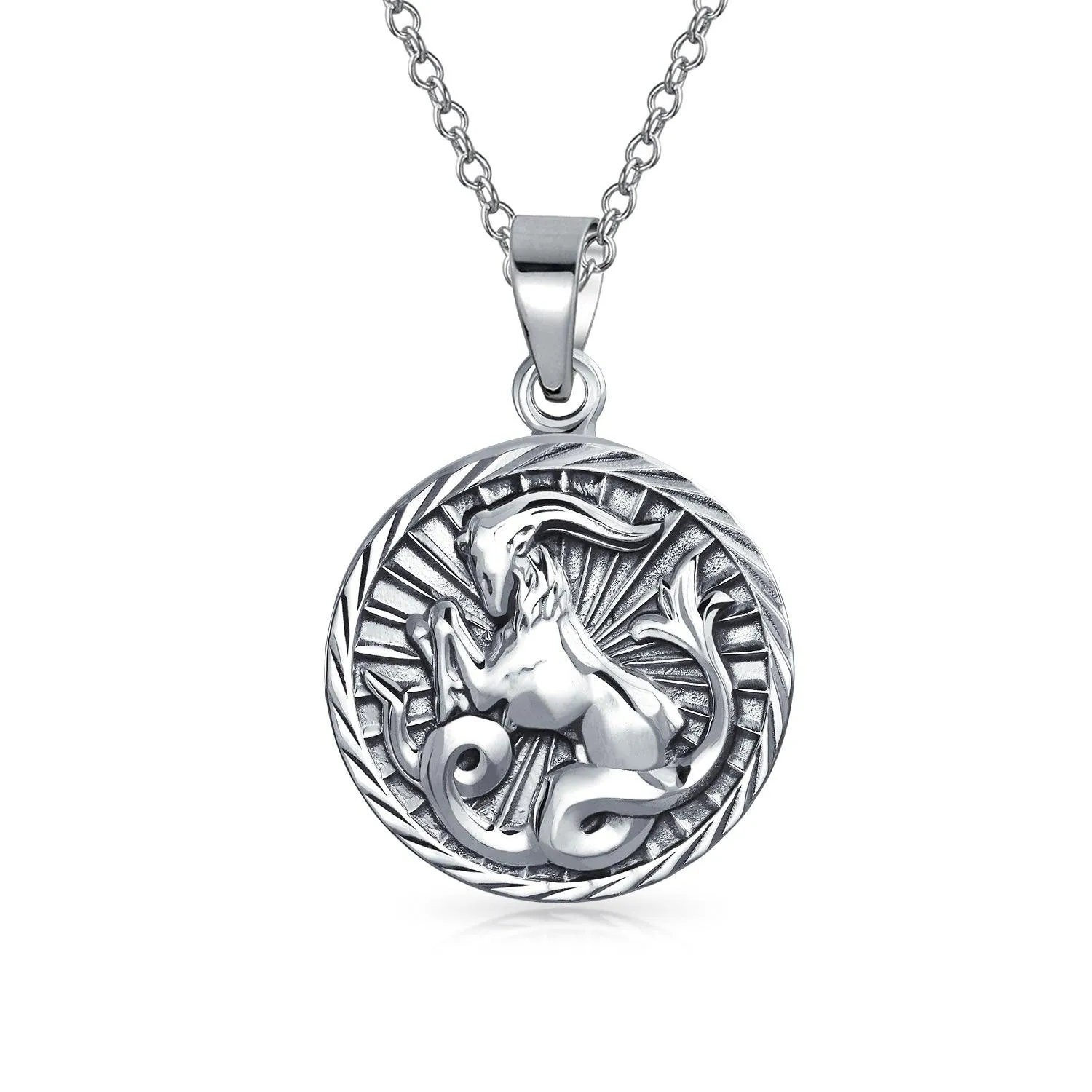 Astrology Horoscope Pendant Necklace for Men in Antiqued Sterling Silver Constellation