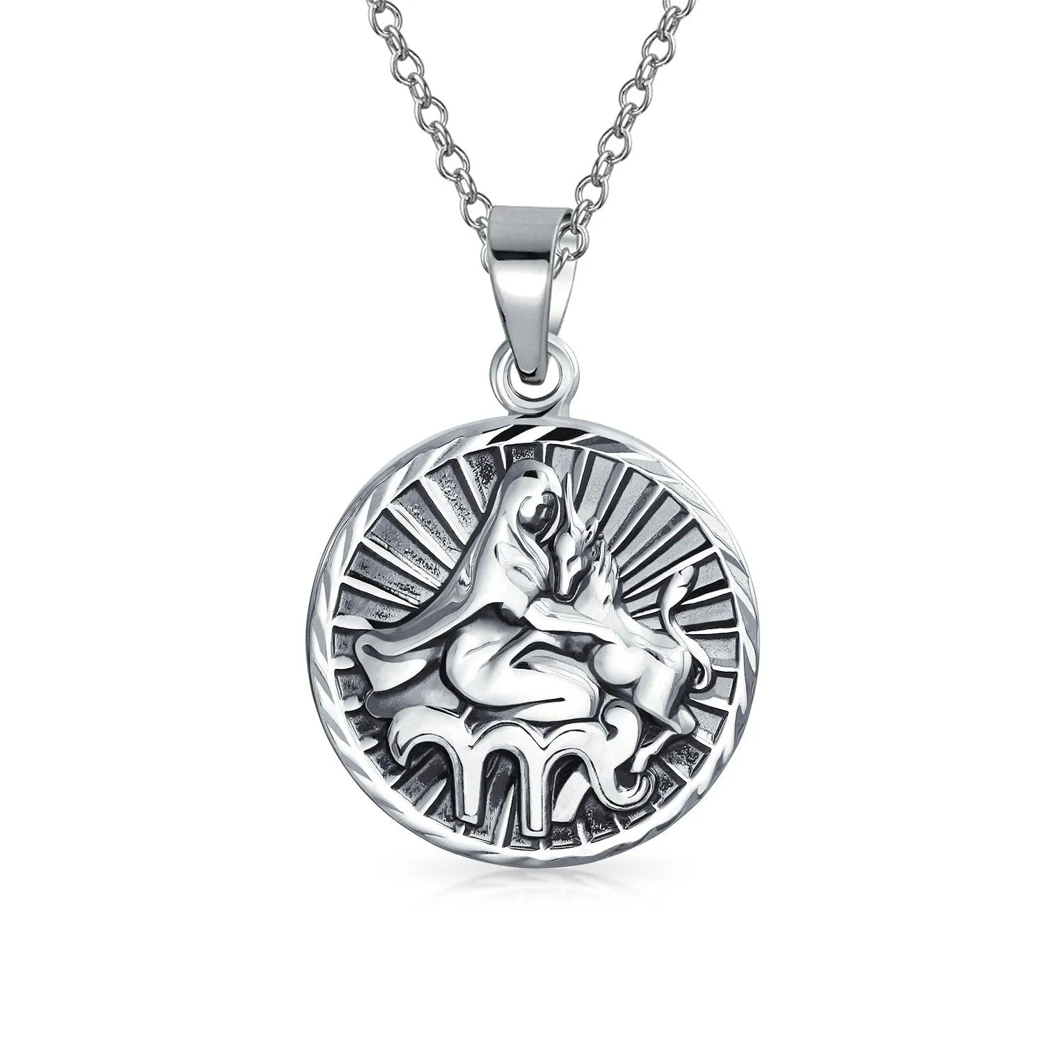 Astrology Horoscope Pendant Necklace for Men in Antiqued Sterling Silver Constellation