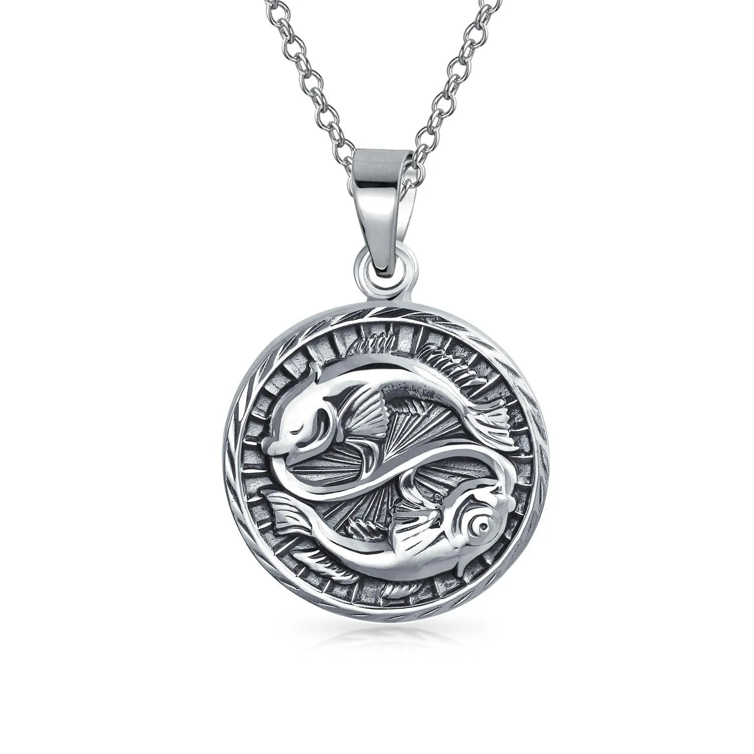 Astrology Horoscope Pendant Necklace for Men in Antiqued Sterling Silver Constellation