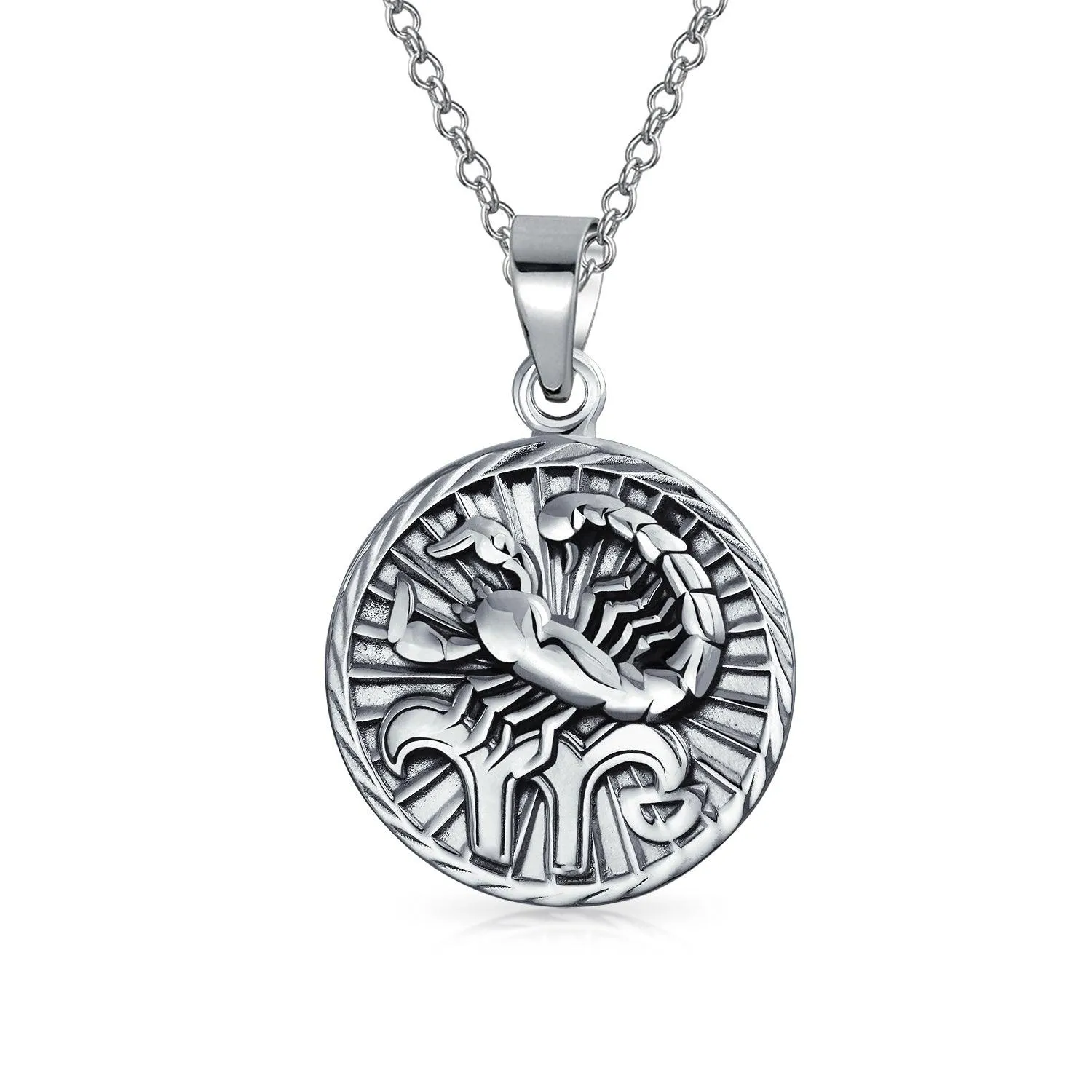 Astrology Horoscope Pendant Necklace for Men in Antiqued Sterling Silver Constellation