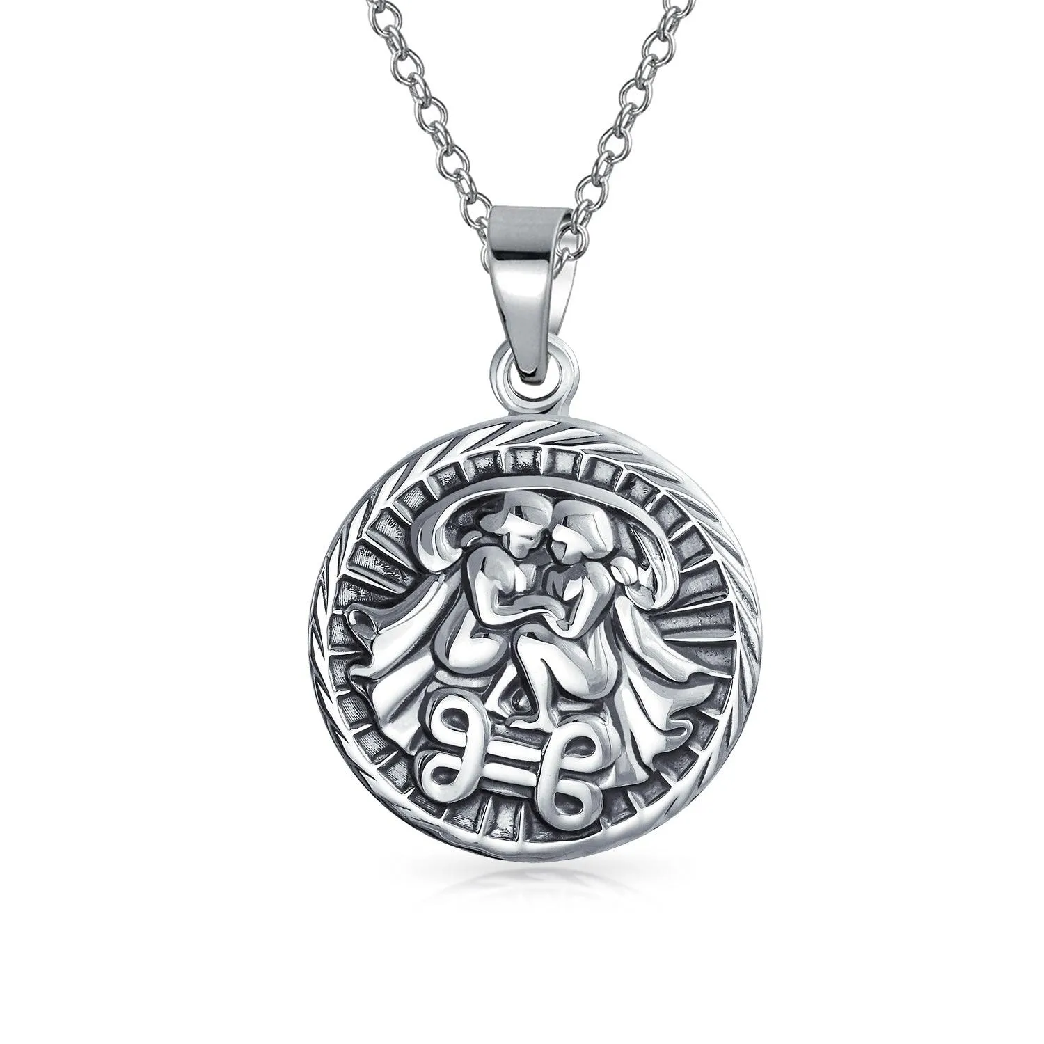 Astrology Horoscope Pendant Necklace for Men in Antiqued Sterling Silver Constellation