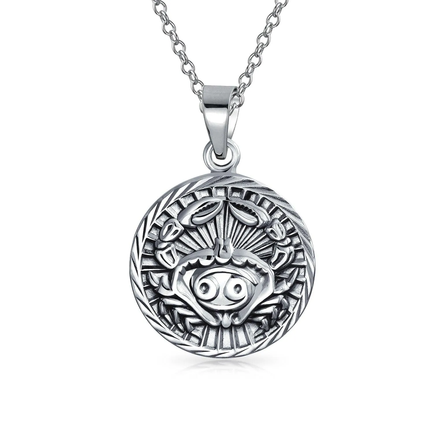 Astrology Horoscope Pendant Necklace for Men in Antiqued Sterling Silver Constellation