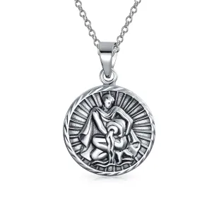 Astrology Horoscope Pendant Necklace for Men in Antiqued Sterling Silver Constellation