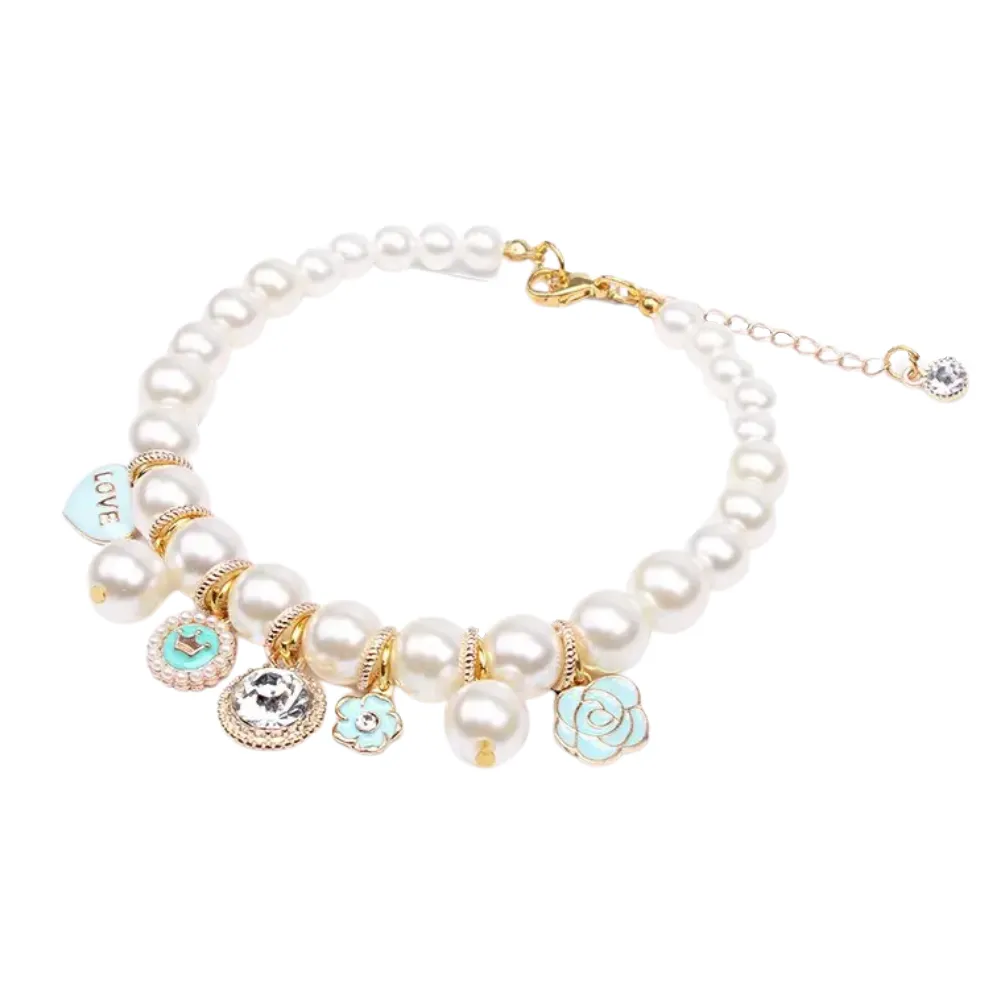 Audrey Pearl Dog Necklace - Aqua