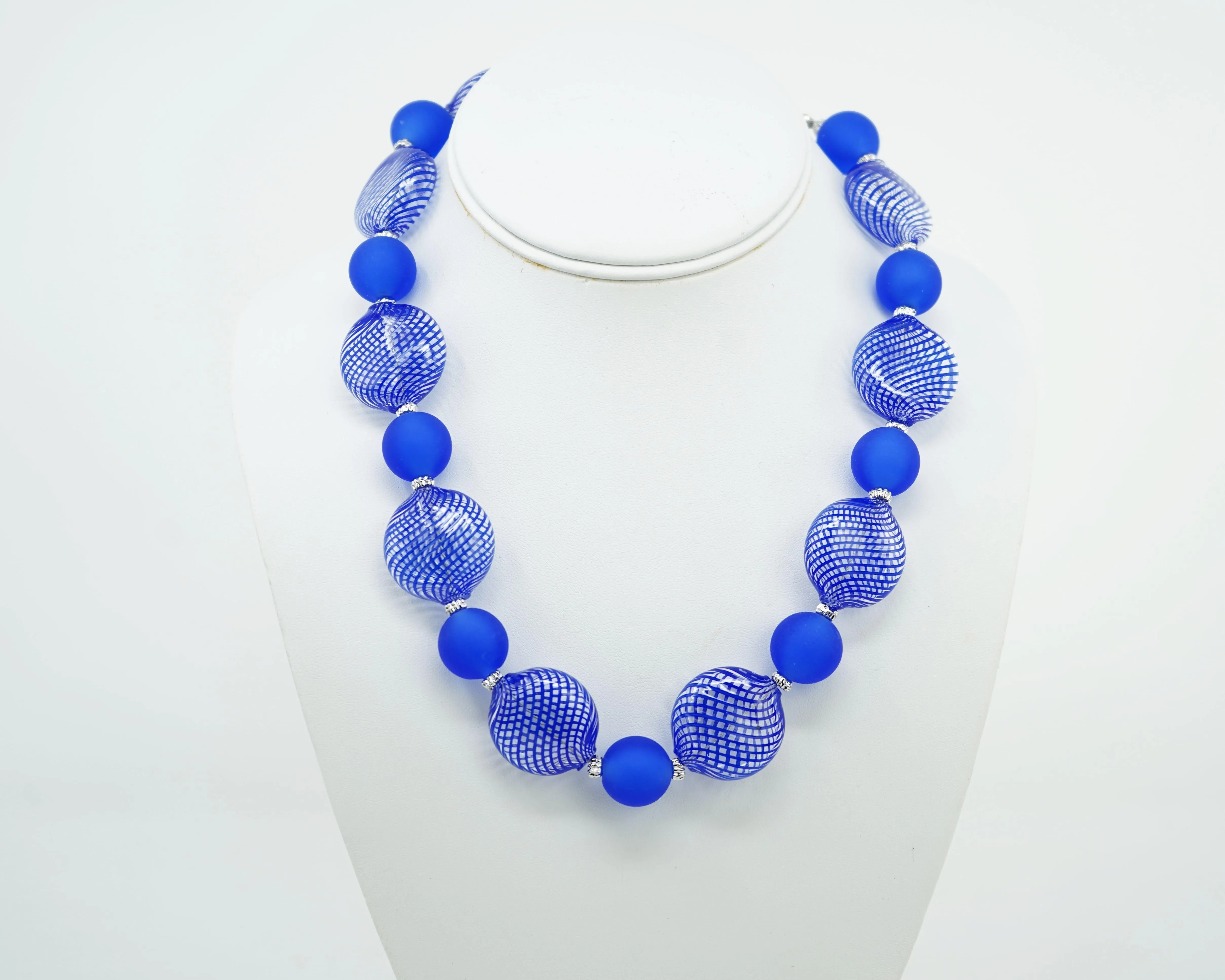 Authentic Murano Glass Beaded Necklace, Monica9, Round and Disc Shaped Beads