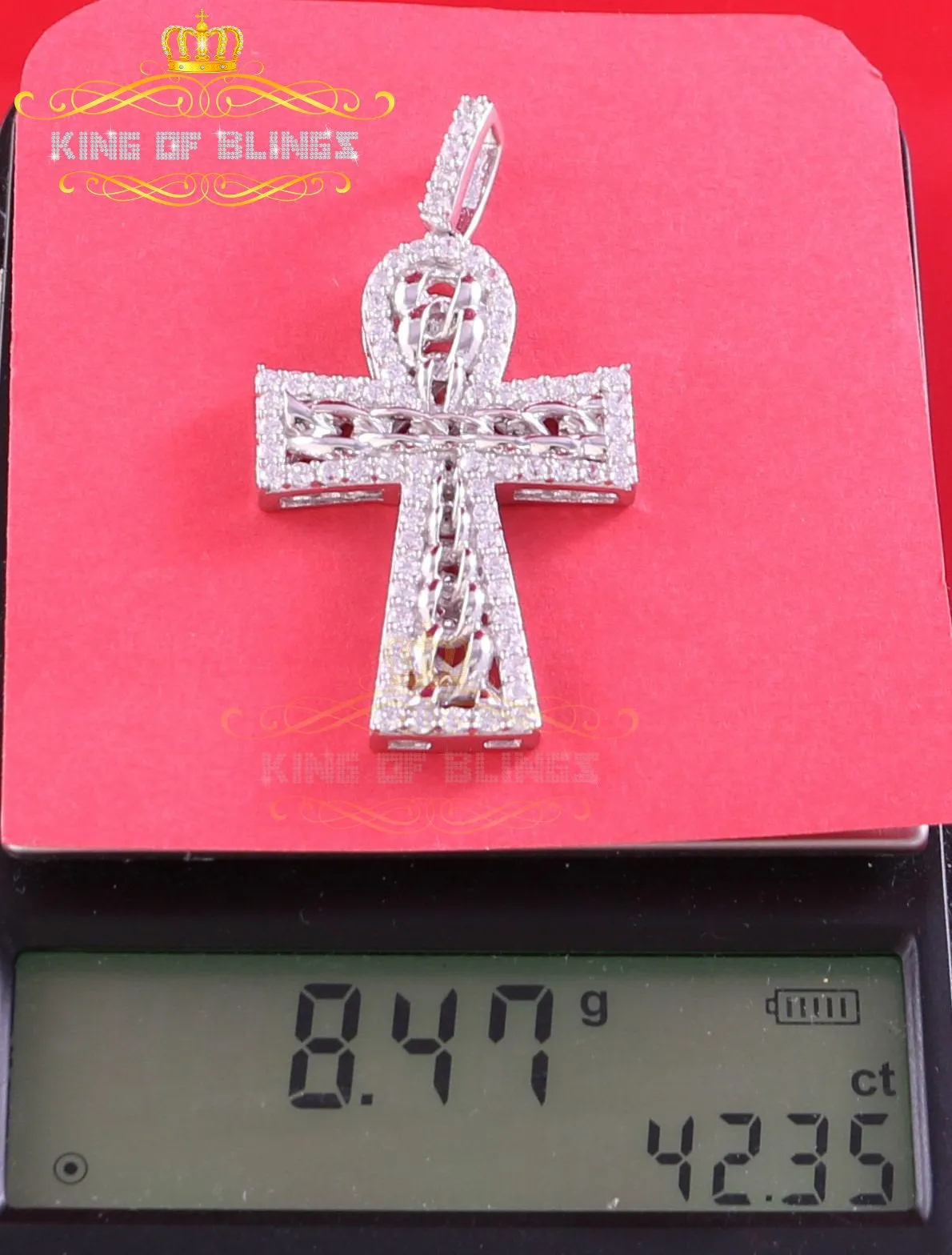 Beautiful 925 sterling White Silver Cross Pendant with 4.32ct Cubic Zirconia